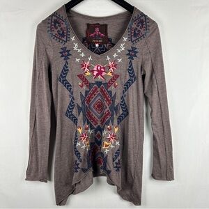 Johnny Was Blouse Womens Small Long Sleeve Scoop Neck Embroidered Tunic boho